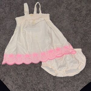 Cream and Pink Baby Dress with Bloomers